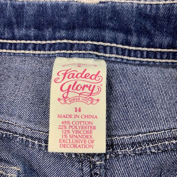 Faded Glory Blue Denim Girls Youth Jeans Sz 14 Straight Leg Flap Pockets Stretch - Picture 8 of 10